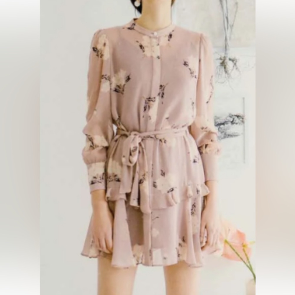 Petite Studio Floral Tie-Waist Long Sleeve Dress